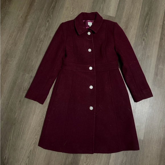 J. Crew Factory Burgundy Pea Coat - Picture 2 of 5